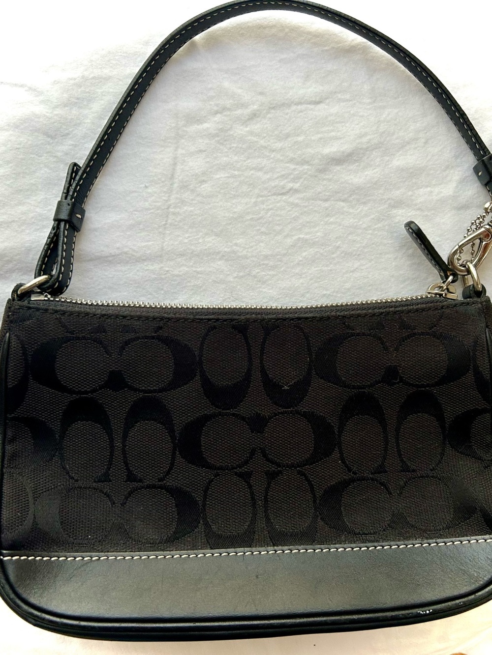 Coach Black Signature Jacquard Shoulder Bag with Leather Trim